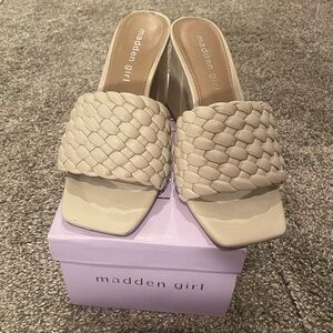 Madden Girl Cream Woven Slide Sandals
